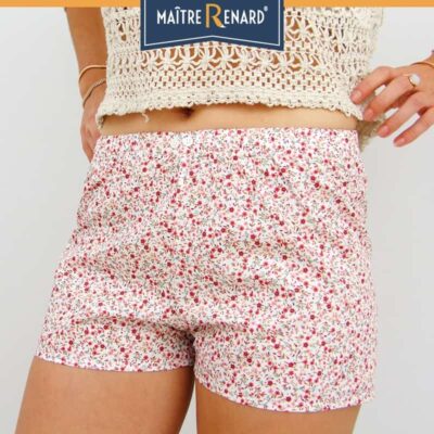 Caleçon femme short femme liberty rouge popeline de coton Caleçon femme short femme liberty rouge popeline de coton