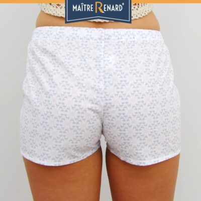 Caleçon femme motifs chats bleus short femme popeline de coton