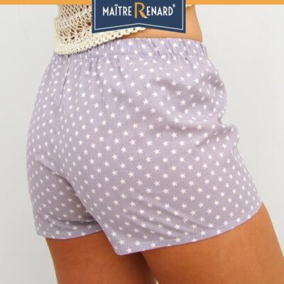 Caleçon femme motifs étoiles blanches fond gris short femme popeline de coton