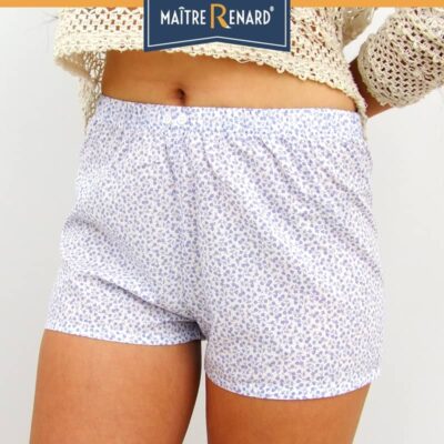 Caleçons femme fleurs bleues sur fond blanc voile de coton Caleçons femme fleurs bleues sur fond blanc voile de coton
