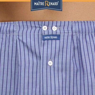 Caleçon homme rayé bleu classique coupe française popeline 100% coton