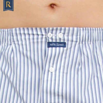 Caleçon homme classique coupe française rayé bleu blanc popeline coton