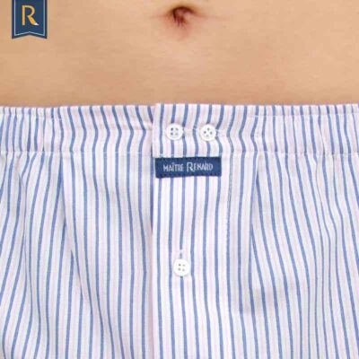 Caleçon homme classique coupe française rayé bleu et rose, 100% popeline de coton