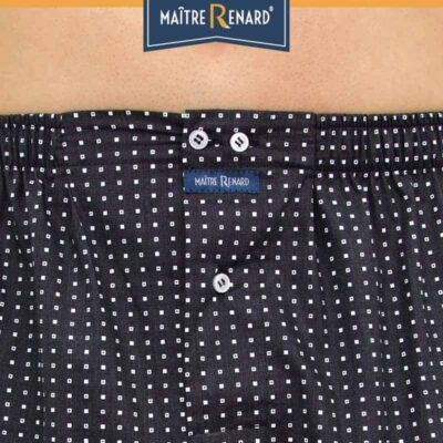 Caleçon homme coupe française cubes blancs fond noir 100% fils à fils coton