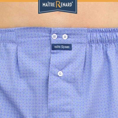 Caleçon homme coupe française classique motifs gouttes d'eau sur fond bleu 100% popeline de coton