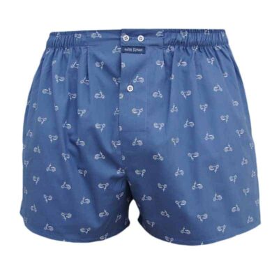 calecon-homme-vespa-coupe-francaise-popeline-de-coton Caleçon homme coupe française classique motifs Vespa fond bleu jeans 100% popeline de coton