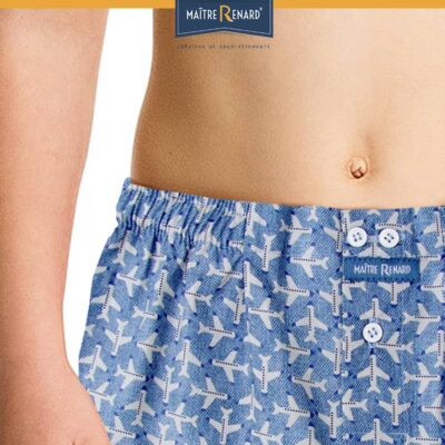 caleçon enfant classique 100% coton popeline, coupe française, motifs avions de ligne