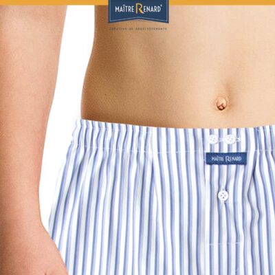 caleçon enfant classique 100% coton popeline, coupe française, motifs rayé bleu blanc