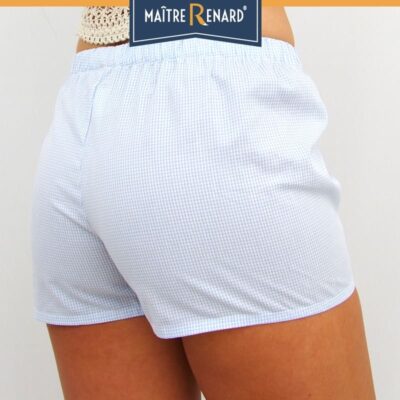 Caleçon femme mini vichy bleu classique popeline de coton