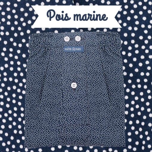 Caleçon homme classique coupe française pois blanc fond marine