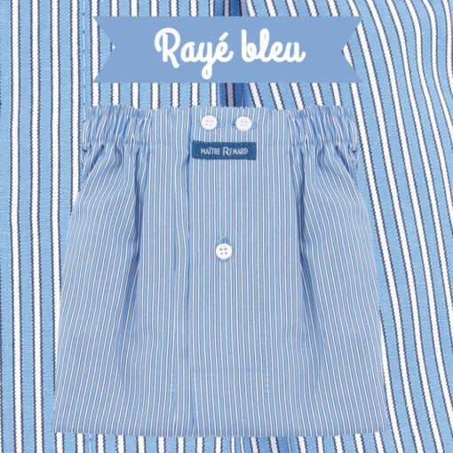 Caleçons homme classique coupe française rayé bleu 100% Coton rayé bleu popeline