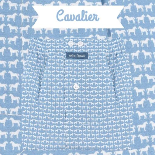 Caleçon homme classique coupe française 100% coton popeline motif chevaux