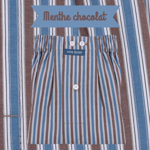 Caleçons homme classique coupe française rayé bleu 100% Coton rayé menthe chocolat popeline