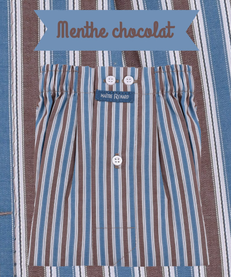 Caleçons homme classique coupe française rayé bleu 100% Coton rayé menthe chocolat popeline