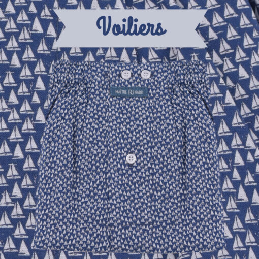 Caleçons homme classique coupe française rayé bleu 100% Coton motifs voiliers popeline
