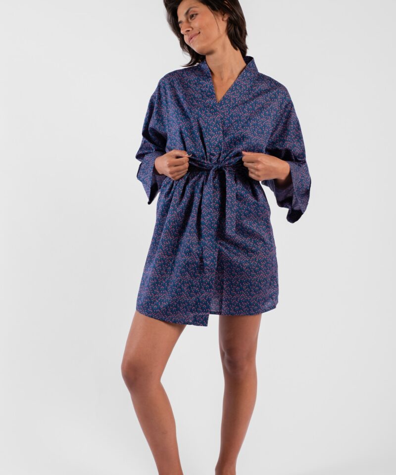 Déshabillé Kimono "Tulipes" en satin de coton