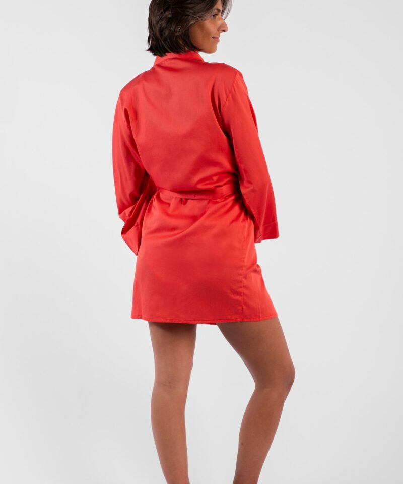 Déshabillé Kimono "Rouge uni" en satin de coton