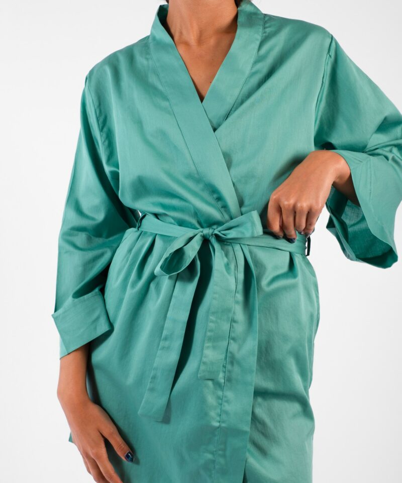 Déshabillé Kimono "Vert uni" en satin de coton