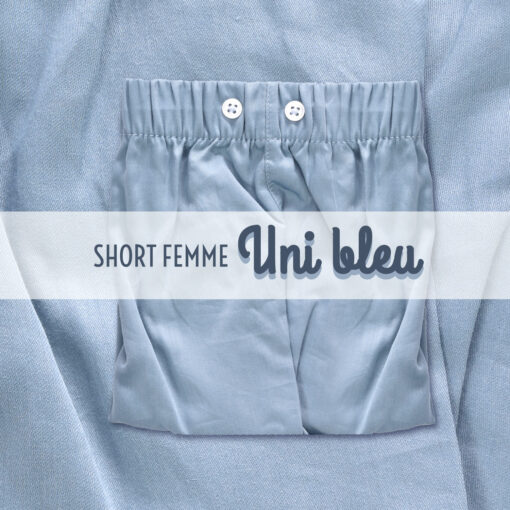 Caleçon femme en satin de coton bleu. Short femme pour dormir en satin de coton