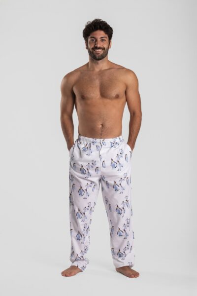 Pantalon de pyjama homme en flanelle pilou hiver chaud motif pingouin