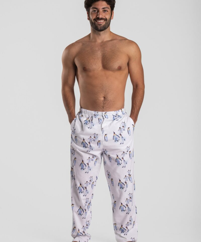 Pantalon de pyjama homme en flanelle pilou hiver chaud motif pingouin