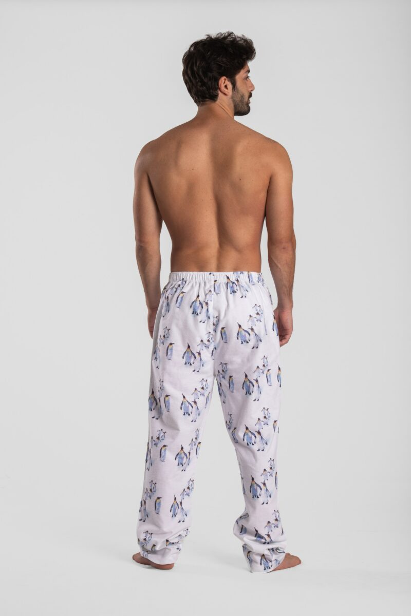 Pantalon de pyjama homme en flanelle pilou hiver chaud motif pingouin