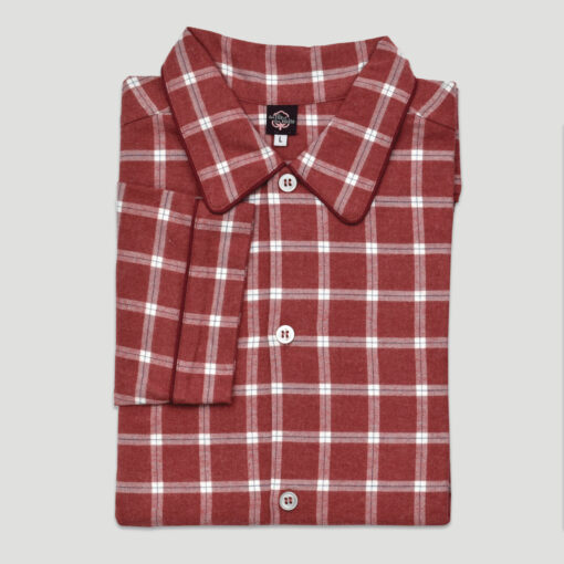 Pyjamas homme long en pilou carreaux rouge