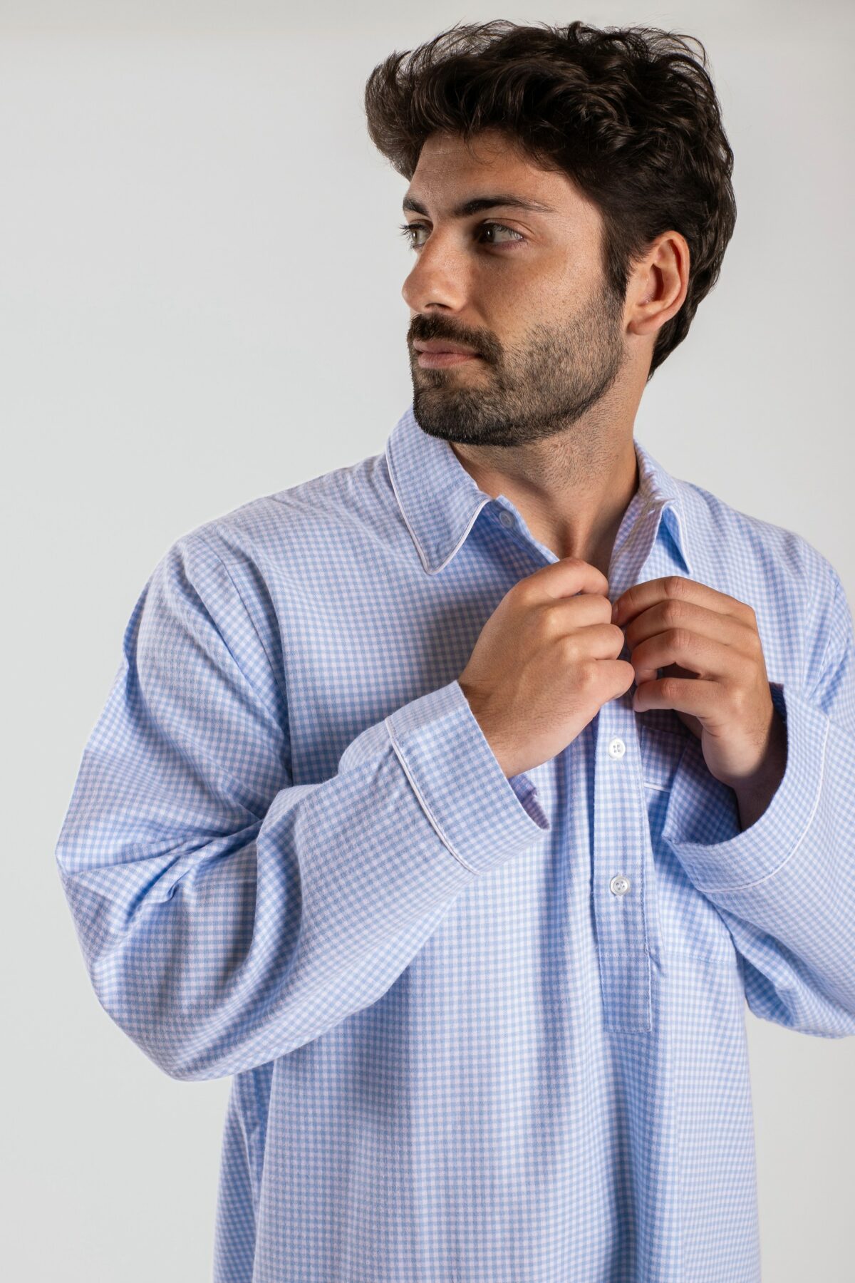 Chemise de nuit homme - Vichy bleu