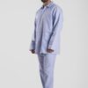 Pyjama homme long deux pièces en oxford de coton uni bleu classique