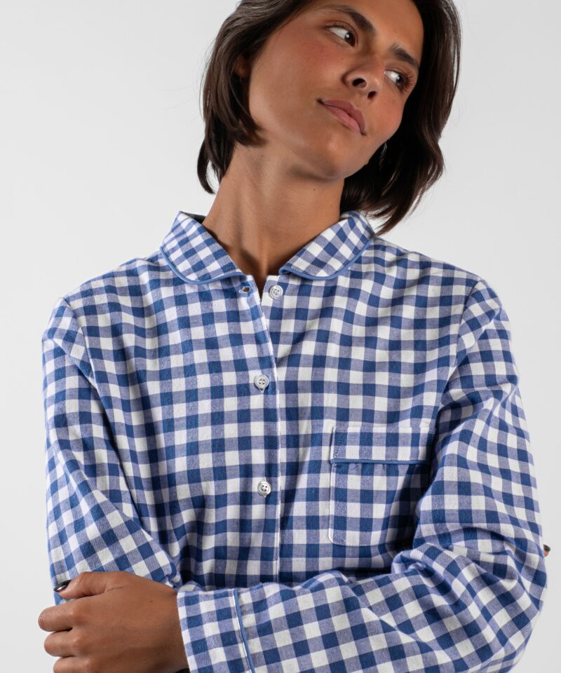 Pyjama long femme classique flanelle de coton carreaux jeans fabrique au portugal