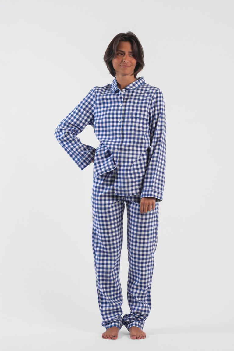 Pyjamas longs femme Carreaux bleu