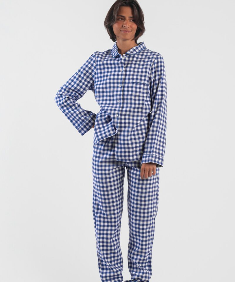 Pyjamas longs femme Carreaux bleu