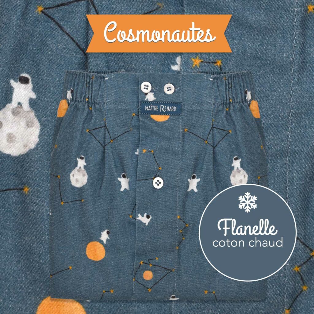 Caleçon homme classique coupe française 100 % astronautes flanelle de coton