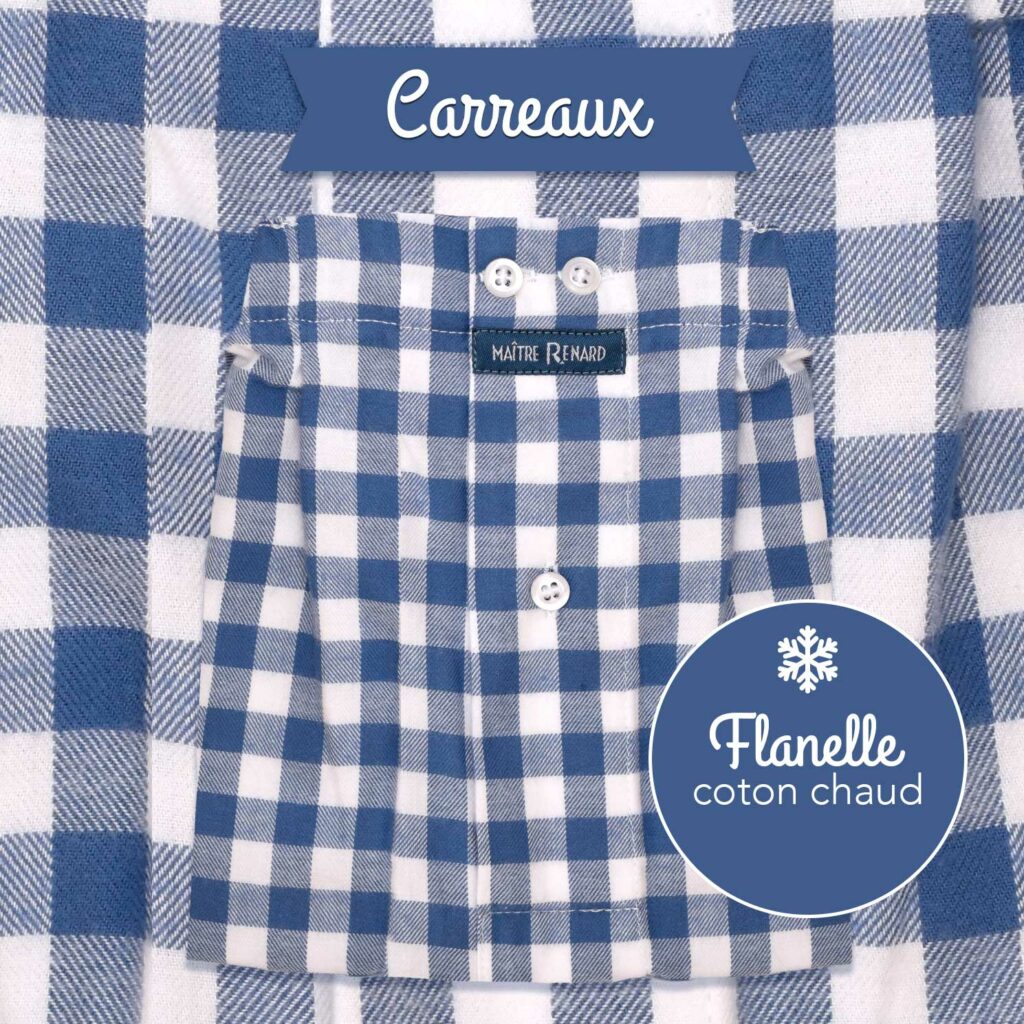 Caleçon homme classique coupe française 100 % carreaux bleu flanelle