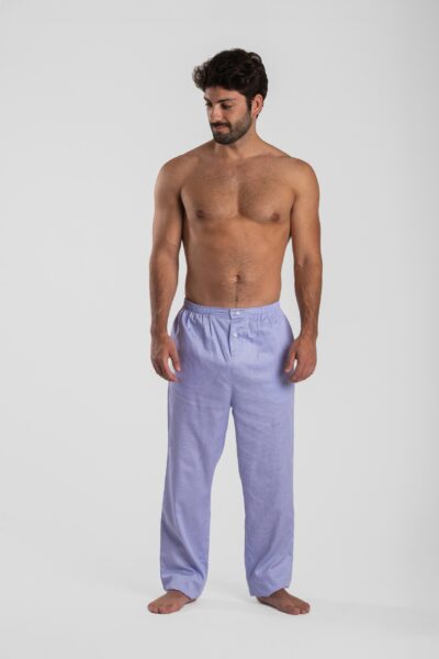 Pantalon de pyjama homme en satin de coton rayure bleu dinard