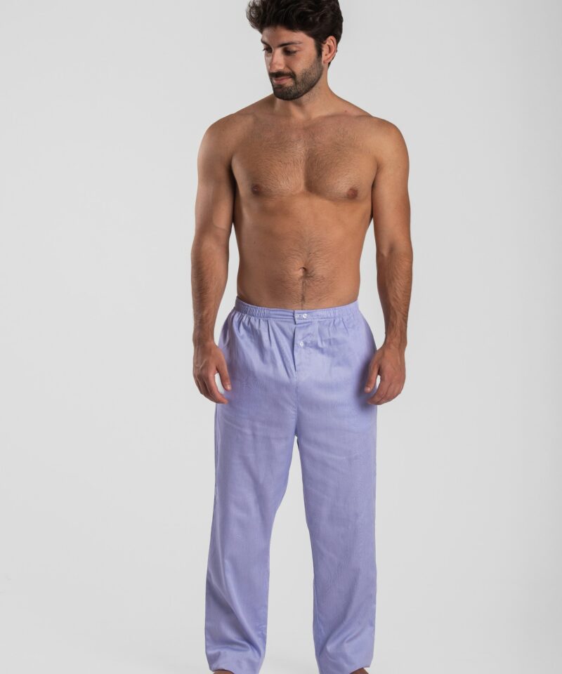 Pantalon de pyjama homme en satin de coton rayure bleu dinard
