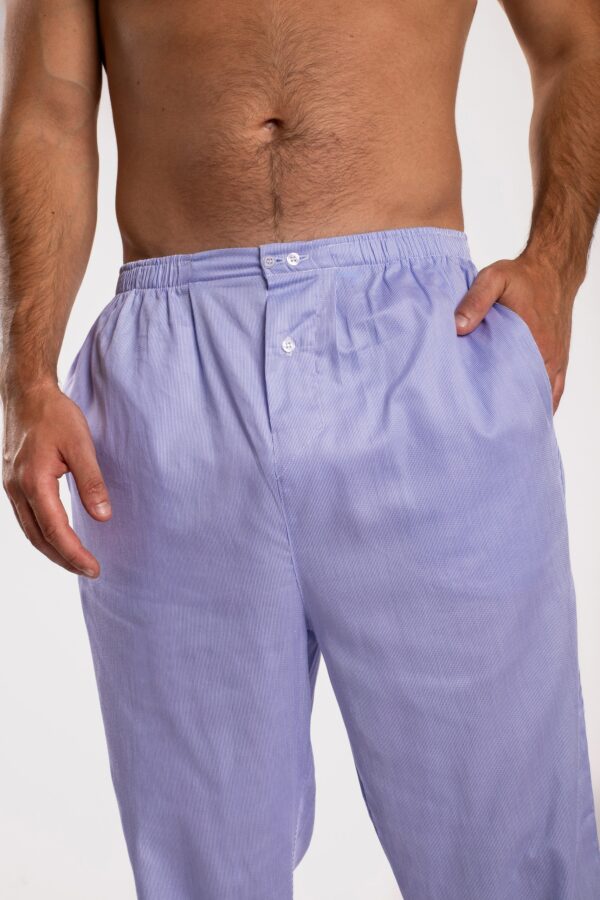 Pantalon de pyjama homme en satin de coton rayure bleu dinard