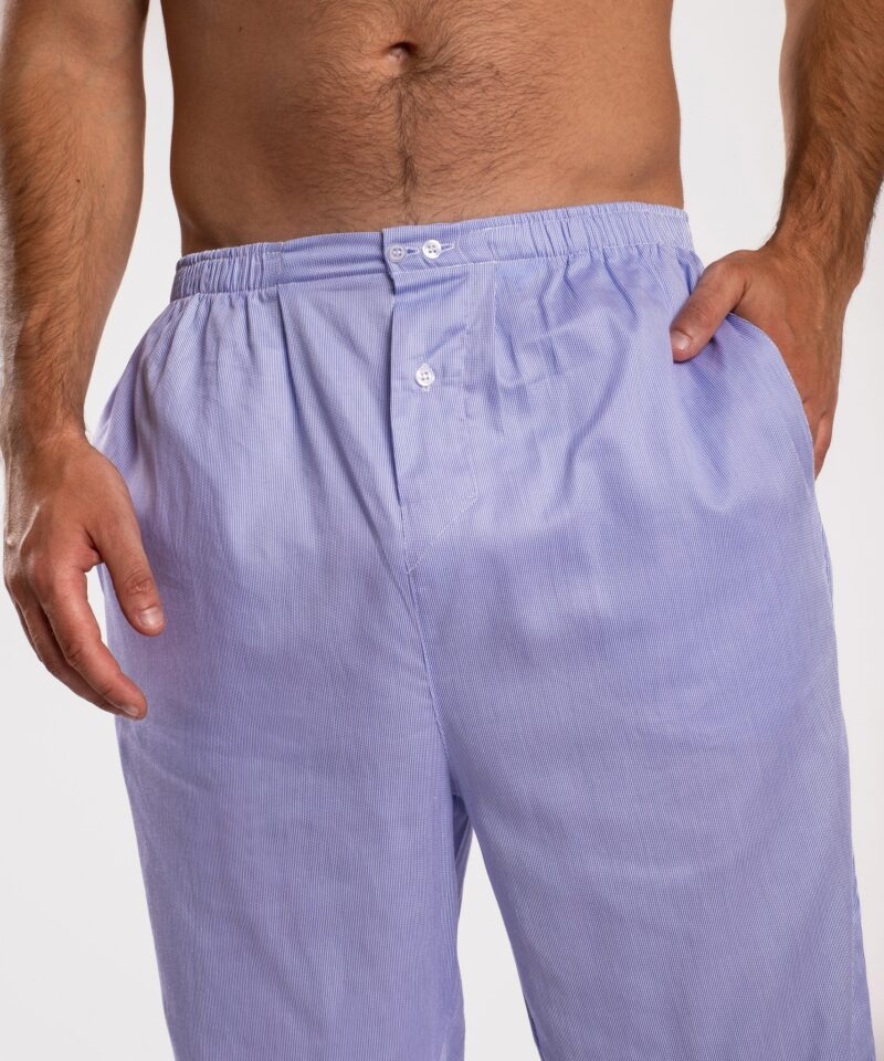 Pantalon de pyjama homme en satin de coton rayure bleu dinard