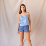 short femme voile de coton motifs liberty bleu