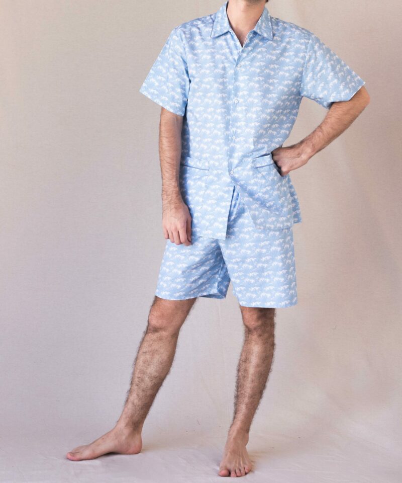 pyjama-chemise-courte-short-homme-coton-motif-vagues