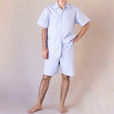 pyjama-chemise-short-court-bleu-oxford-coton