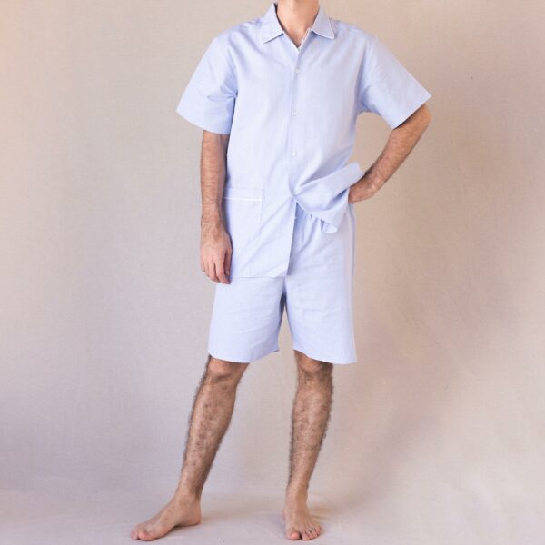 pyjama-chemise-short-court-bleu-oxford-coton
