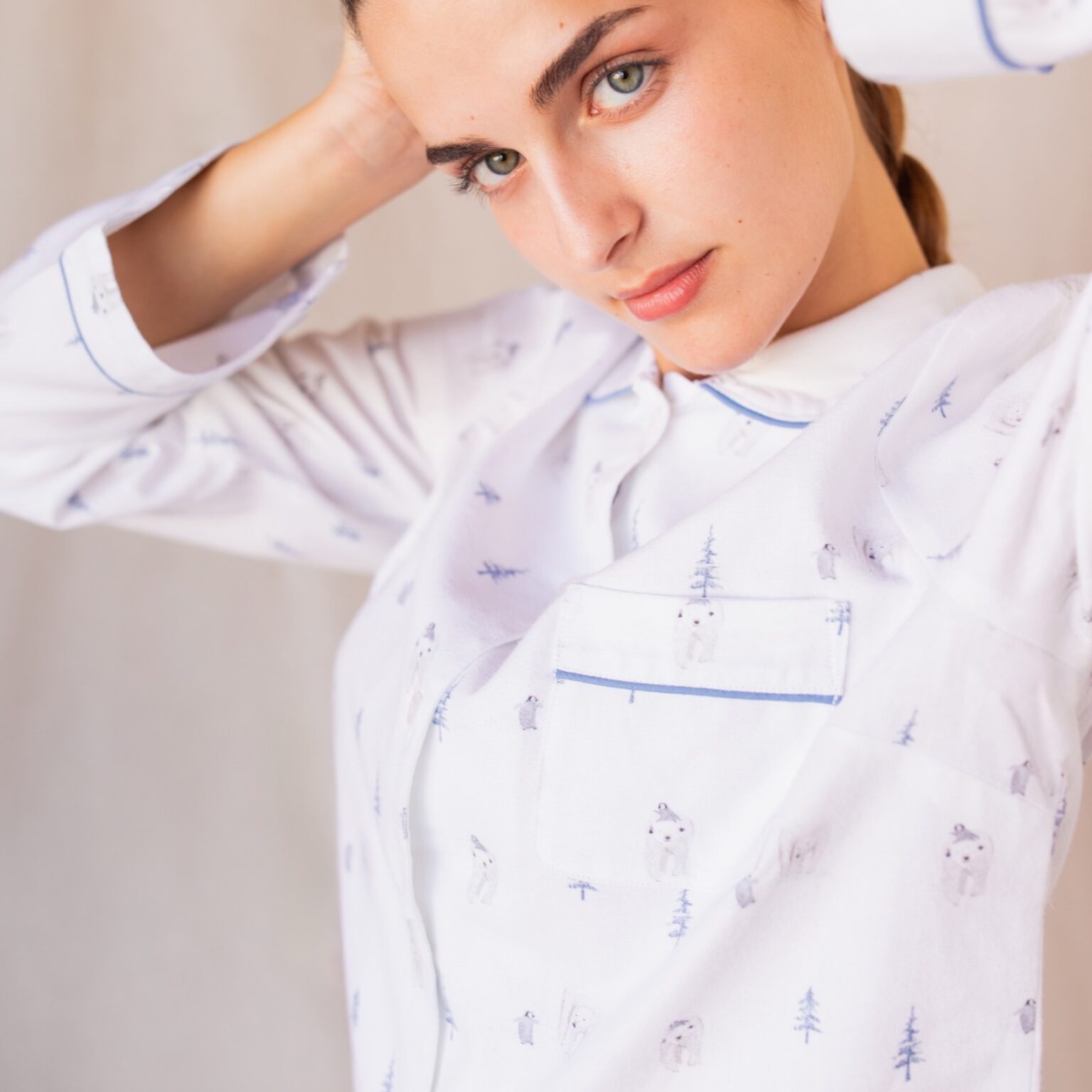 pyjama-femme-coton-pilou-blanc-ours