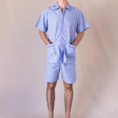 pyjama-short-homme-raye-rayure-bleu-coton