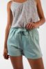 short femme en satin de coton uni vert lagon fabrique au portugal