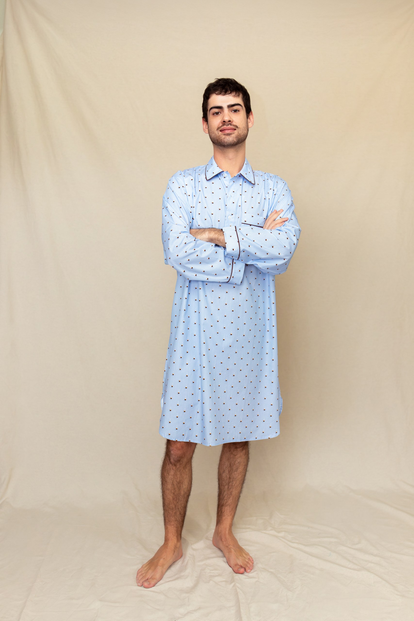 Chemise De Nuit Homme En Coton - Col V, Manches Longues, Genou, Taille M à 4XL, Douce Et Confortable Pour La Maison