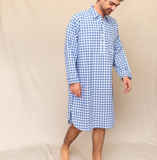 Chemise de nuit homme "Carreaux bleu"