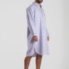 Chemise de nuit homme rayé bleu/blanc en Flanelle de coton (Tissu chaud) - Motif Tignes.