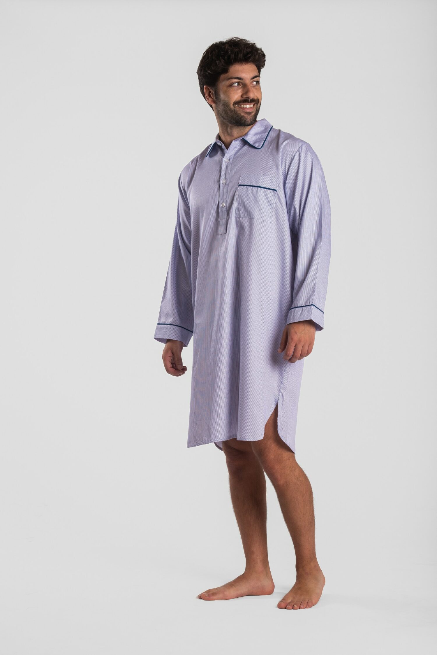 Chemise de nuit homme rayé bleu/blanc en satin de coton. Rayure Portofino