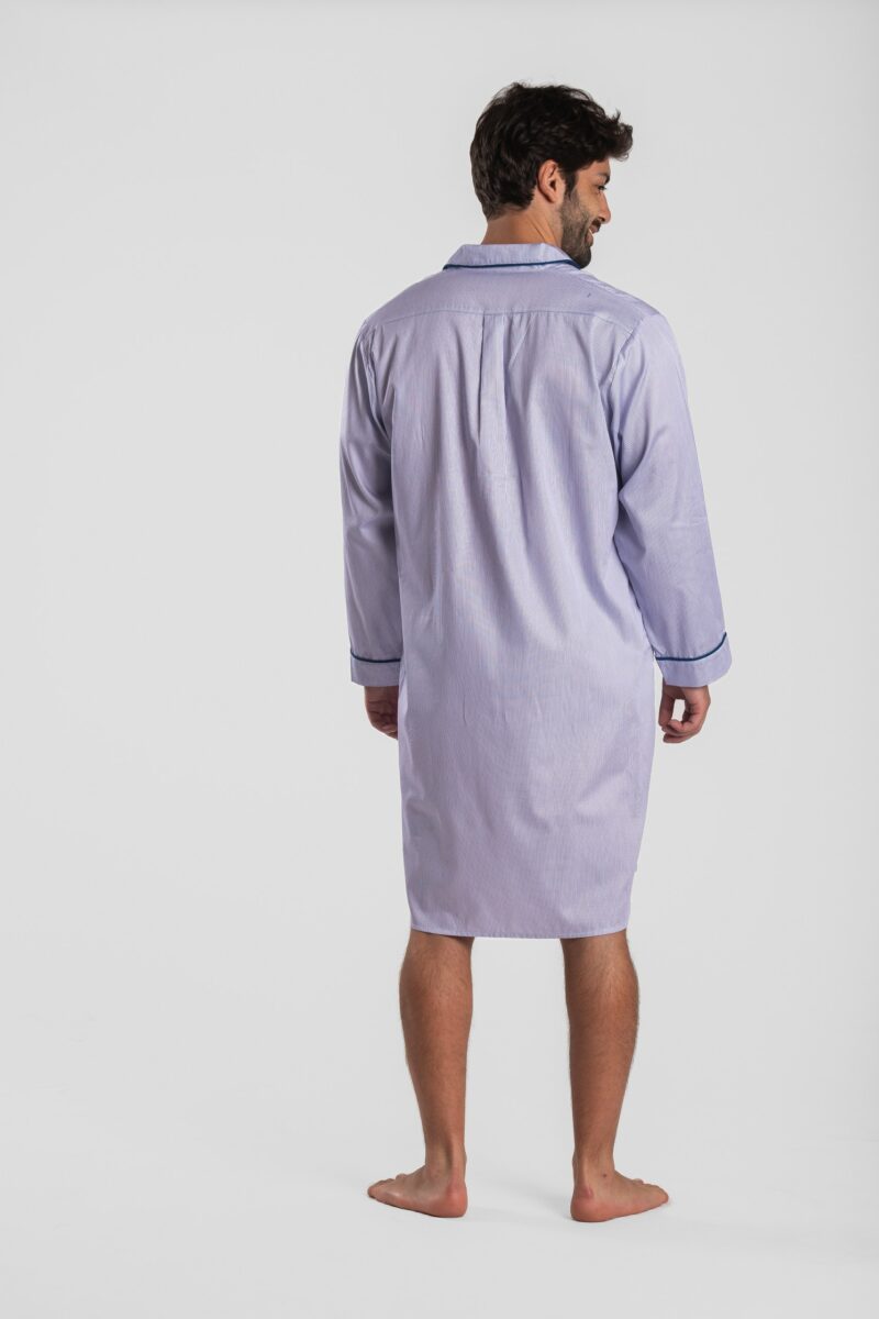 Chemise de nuit homme rayé bleu/blanc en satin de coton. Rayure Portofino